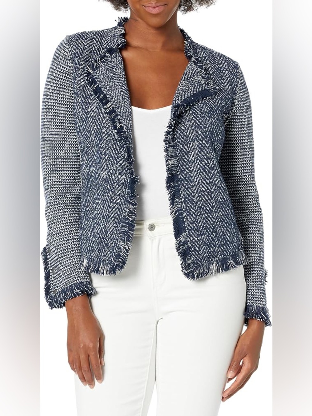 NIC+ZOE Fringe Mix Knit Jacket in Indigo Mix NWT XL